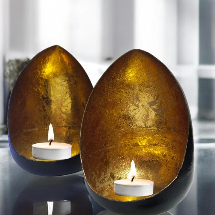 Designer Oval Shape Tealight Holder Set (Pack of 2) – Illuminate with Elegance