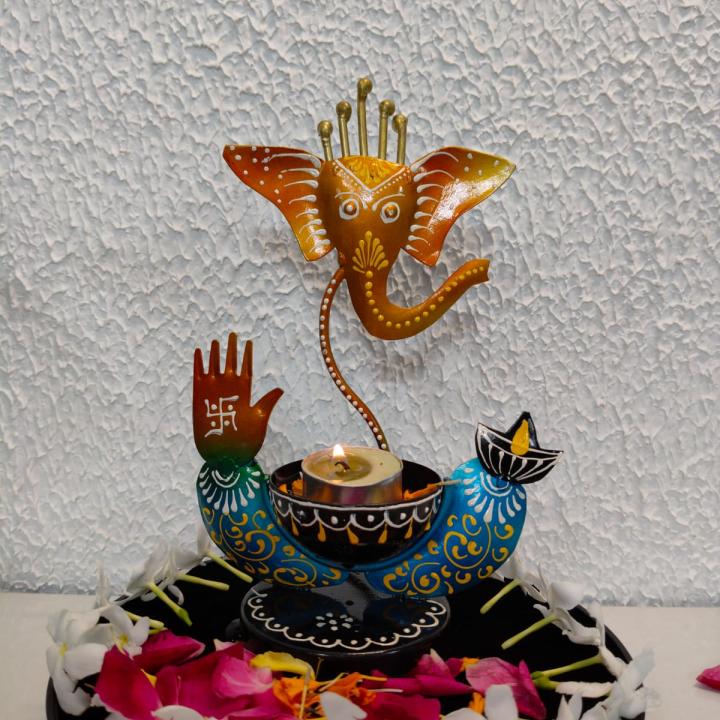 Mini Ganesha Tealight Holder Set of 5 – Auspicious Décor with Divine Light