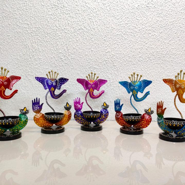 Mini Ganesha Tealight Holder Set of 5 – Auspicious Décor with Divine Light