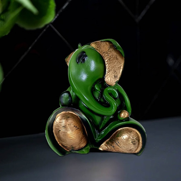 Polyresin Ganesh Showpiece Ganpati Idol Ganesha Statue Green Sliver