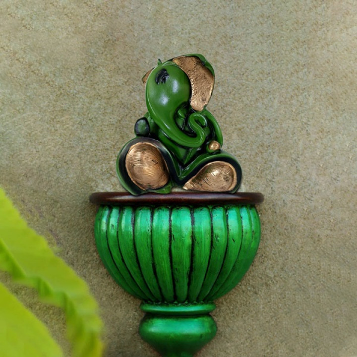 Polyresin Ganesh Showpiece Ganpati Idol Ganesha Statue Green Sliver