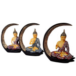 Tranquil Buddha Sitting on Moon Idol Blue Set of 3 - Spiritual Elegance for Your Home