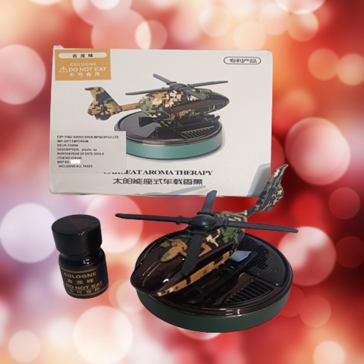 Solar-Powered Military Helicopter Model Car Aroma Diffuser with Extra 10 ML Fragrance Aroma - Enjoy Freshness On-The-Go!